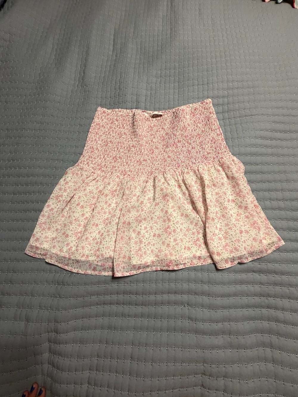 Pink cottagecore Floral Smocked Waist Mini Skirt Large